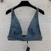 Women's T-Shirt Womens Designers T Shirts Underwear With Metal Triangle Badge Sexy Deep V Denim Sling Tube Tops Women Clothing 4JGG