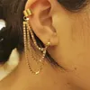 Backs Earrings MinaMaMa Stainless Steel Tassel Crystal Cuff For Women Trendy Rhinestone Ear Clip Jewelry