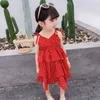 Vestidos meninas meninas garotas de verão Princesa Kids Suspende de Vestra Vestada de Multiladas Polca Dress