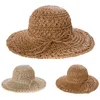 Breda brimhattar kvinnor fällbart virkning stickad halm hatt stor solskydd solhat strandkapp sommaren