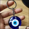 حلقات رئيسية 10pcs/لوت خمر Sier التركي الدمعة الأزرق الزجاج الشرير Evil Eye Charm هدايا مفتاح سلسلة ملحقات ملحقات المجوهرات A29 1161 Q OTCQP