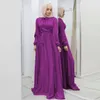 Ropa étnica Wepbel Satén Hijad Vestido musulmán Abaya Mujeres Ramadán Islámico Largo Swing Party Maxi Turquía Kaftan