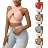 Camisoles tankar kvinnor kors wrap crop tops vuxna sommar ärmlös fast färgutskärning tank