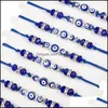 Charm Bracelets Couples Women 12Pcs/Sets Blue Turkish Evil Eye Charms Crystal Bead Adjustable Rope Chain Anklets Child Girl Jewelry1 Otplk