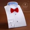 Men's Casual Shirts Pleated Front Tuxedo Shirt Long Sleeve Wedding Party Dinner Men's Dress Brand Clothing Male With Bow Tie