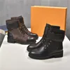 Damdesigner Wonderland Flat Ranger Combat Boots Metropolis Martin Ankel CalfSkin läder Och Canvas Territory Vintersneakers med originallåda