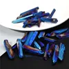 Pendant Necklaces 10pcs Blue Titanium Druzy Quartz Stick Point Chip Beads Raw Natural Crystals Pendants Necklace Loose For JewelryPendant