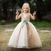 Mädchenkleider für Teenager, Champagner, Spitzen-Blumenkleid für Hochzeit, Party, 4–14 Jahre, Erstkommunion-Kostüm, Kinderfestzug, bodenlange Kleider