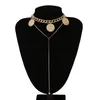 Hänghalsband vintage flerskikt tjock kedja rund mynt figur halsband kvinnor kreativa geometriska långa smycken Kolye XR2761