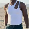 Herren lässige Hemden Herren Sport Tee männliche Sommer-Fitness ärmellose Bottomt-Tanktopid-Top-Farb-Top-Tops Ausgeschnittene dünne T-Shirt Sexy Weste