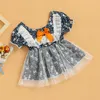 Girl Dresses FOCUSNORM 0-18M Baby Girls Sweet Dress Ruffles Sleeve Flowers Printed Mesh Stitching Bowknot A-Line Mini