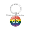 Portachiavi Moda Gay Lesbian Pride Segno Portachiavi Per Donna Uomo Arcobaleno Colore Vetro Gemma Catene Fascino Lgbt Accessori Gioielli Dhsc6