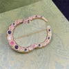 Vintage Colored Diamond Pins Double Letters Designer Brooches Colorful Rhinestone Brooch With Box