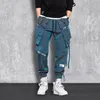 Calças masculinas Hip Hop joggers homens fitas bolsos de carga rastrear calças masculinas táticas machos machos swearswear sportswear streetwear