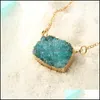 ペンダントネックレスINSゴールドメッキMTICOLOR IRREGAR NATURAL DRUZY STONE NECKLACE GEOMETRIC REAL CRYSTAL DREVIRY JEWELRY PENDANTS OTYWF