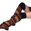 Damensocken im Boho-Stil, kniehoch über oder unter Stiefeln, gestreifte Wolle und Acryl, gestrickte Thermo-Ärmel-Leggings für den Winter und Herbst