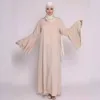 Vêtements ethniques Ramadan Eid Femmes Maxi Robe Double Couche Flare Manches Longues Abaya Musulman Kaftan Ceinture Couleur Solide Nida Robe Robe De Fête