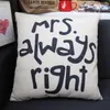 Pillow S Gording de capa de linho grosso de boa qualidade Presente de casamento Sr. Right Sra. Alreays