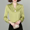 Kvinnors blusar Size S-5xl Satin Women Long Sleeve V-ringning Kontor Lady Solid Shirts Basic Tops BlusaS Mujer de Moda 2023