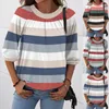 Women's Blouses & Shirts Fashion Striped Pleated Blouse Autumn Winter Loose O-Neck Tops Female Women 3/4 Sleeve Shirt Blusas Femininas Cloth