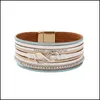 Bangle Wide Mtilayer Magnet Clasp Rhinestone Leather Cuff Bracelet Infinity Charm Wrap Drop Delivery Jewelry Bracelets Otehc