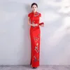 Etnisk kläder sommar elegant förbättra qipao kvinnor utsökta applikationer kinesisk klänning sexig smal nyhet long cheongsam vintage orientalisk