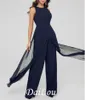 Party Dresses Jumpsuits Elegant Wedding Guest Formal Evening Dress Jewel Neck Sleeveless Floor Length Chiffon With Draping Split 2023