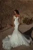 Abiti da sposa sexy a sirena in pizzo senza spalline Applique in tulle con perline Abito da sposa senza spalline da spiaggia senza spalline BC11192