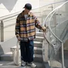 Herr ull blandar hybskr vinter vintage pläd ull män rockar koreanska streetwear casual lösa jackor mode manlig hip hop ytterkläder 230107