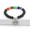 Tree of life Charms 8mm Black stone Strand 7 Colors Chakra Bead Yoga Buddha Bracelet For Women men Jewelry