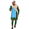 Etniska kläder färgvägar Skriv ut lapptäcke herrskjortor manliga nigerianska mode kostymer toppar med byxor afrikansk bröllopskläder