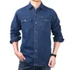 Chemises décontractées pour hommes Chemise de cowboy pour jeunes hommes Printemps Automne Manches longues Denim Coton Rétro Vintage Solide Bleu Vêtements de travail surdimensionnés