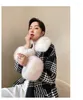 Women's Fur DT46 Womens Houndstooth Long Winter Coats 2023 Belted Turn Down Collar Natural Wool Jacket