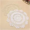 Mats Pads Wholesale 2 Colors 30Cm Pastoral Round Hand Crocheted Cotton Doilies Flower Shape Placemat Coasters Table Decorative Gad Dhr7F