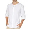 Erkekler Sıradan Gömlekler Bahar Sonbahar Moda Retro Pamuk Keten Gömlek Beyaz hırka Uzun Kollu Topmen