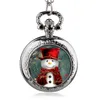 Zegarki kieszonkowe Antique Brąz Glass Dome zegarek Świąteczne mroźne snowman mężczyźni kobiety retro klasyczny łańcuch zegara wisiorki prezent dla dzieci