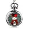 Montres de poche Antique Bronze verre dôme montre noël givré le bonhomme de neige hommes femmes rétro classique horloge chaîne pendentifs cadeau pour enfants