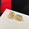 Square Diamond Letter Designer Earrings Charm Clear Crystal Studs Women Rhinestone Dangler With Box