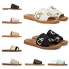 designer Woody sandals for women Mules flat slides Light tan beige white black pink lace Lettering Fabric canvas slippers womens summer