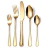 Conjuntos de utensílios de jantar 5pcs conjunto de talheres de mesa de ouro 304 Forks de aço inoxidável Spoons Knifes Dinner Spoon 2023