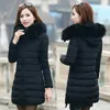 Women's Trench Coats 2023 Winter Thick Warm Leather Large Fur Collar Hooded Slim Long Cotton Jacket Female Size XL-7XL