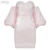 Casual Dresses Adyce 2023 Summer Off Shoulder Mini Dress Vestido Sexy Women Long Puff Sleeve Pink Draped Club Celebrity Runway Party