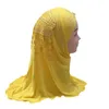 Etniska klädspetsar broderade i ett stycke Instant Hijab Cap med diamanter Bonnet Floral Pendant Muslim Underscarf för 2-7 år gamla flickor