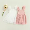 Girl Dresses Infant Lace Tutu Dress Girls Solid Color Sleeve V-Neck Patchwork Cute Princess 1-5Y