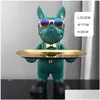 Decorative Objects Figurines French Bldog Butler Nordic Resin Dog Scpture Modern Home Decor For Tabletop Living Room Animal Crafts Dhpdh