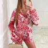 Women's Tracksuits Vintage Totem Floral Print Women Scarf Shirt Shorts 3 Piece Sets 2023 Summer Single Breasted Chic Female Clothes Streetwe