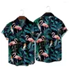 Camisas casuais masculinas 2023 Verão Flamingo Parrot Prinha Camisa Camisa Moda Moda Hawaiian Men e Women Retro Kimono T-shirt