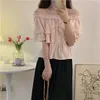 Damenblusen Hemden HziriP Pink Slash Neck Slim All Match Damen 2023 Sommermode Lose Bürodame Sweet Chic Casual BlusasWomen's