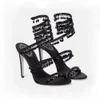 Kristal Lamba Stiletto Topuk Sandalları Kadın Ayakkabı Rene Caovilla Cleo Rhinestone Çivili Yılan Strass Ayakkabı Lüks Tasarımcılar 9.5cm Yüksek Topuklu Sandal Kutu