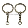 An￩is -chave 28mm Keychain Round Split com cadeia curta Rodium Bronze Keyrings Mulheres homens j￳ias DIY Fazendo correntes Deliv Deliv Dhi6E